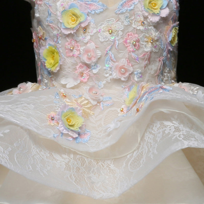 A-Line Princess V-Neck Flower Girl Dress – High-Low & Maxi White Party Gown