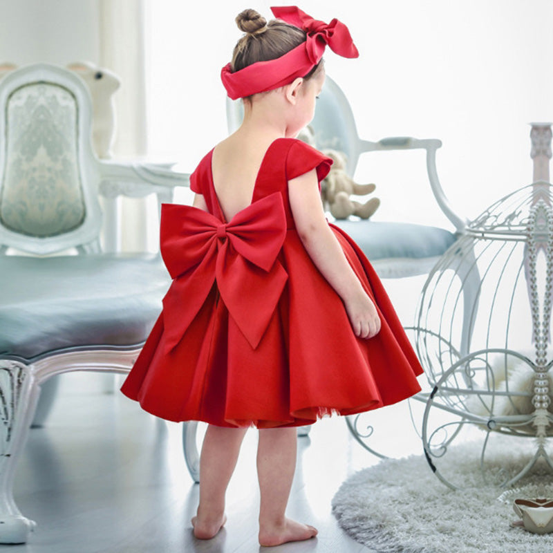 Baby Girl Red Bow A-line Party Dress - Red / 5-6 Years (130cm) Baby Girl Red Bow A-line Party Dress - Red / 5-6 Years (130cm)