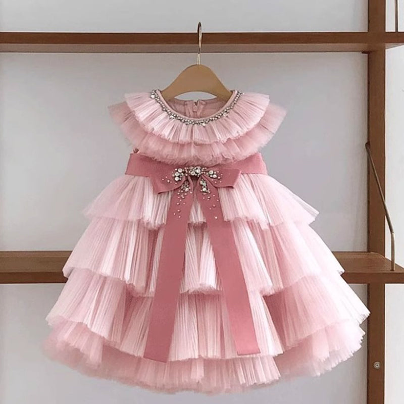 blue dress for baby girl Baby Pink Bow Birthday Tulle Dress for Girls - Pink / 5-6 Years (130cm)