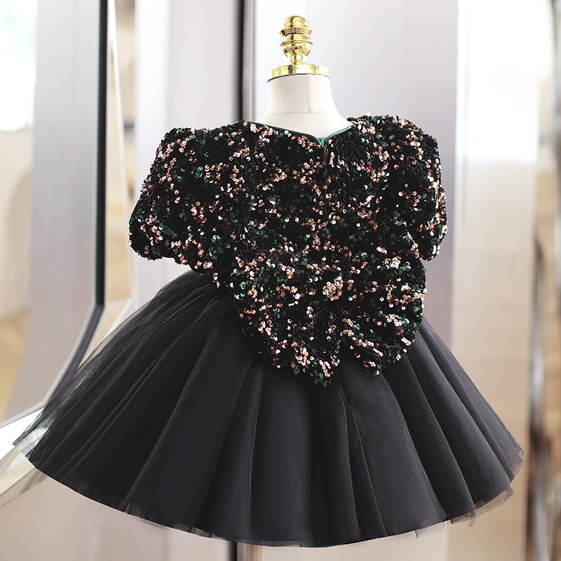 Black Puffy Sequin Princess Dress for Girls – Ball Gown Tulle Party Dress
