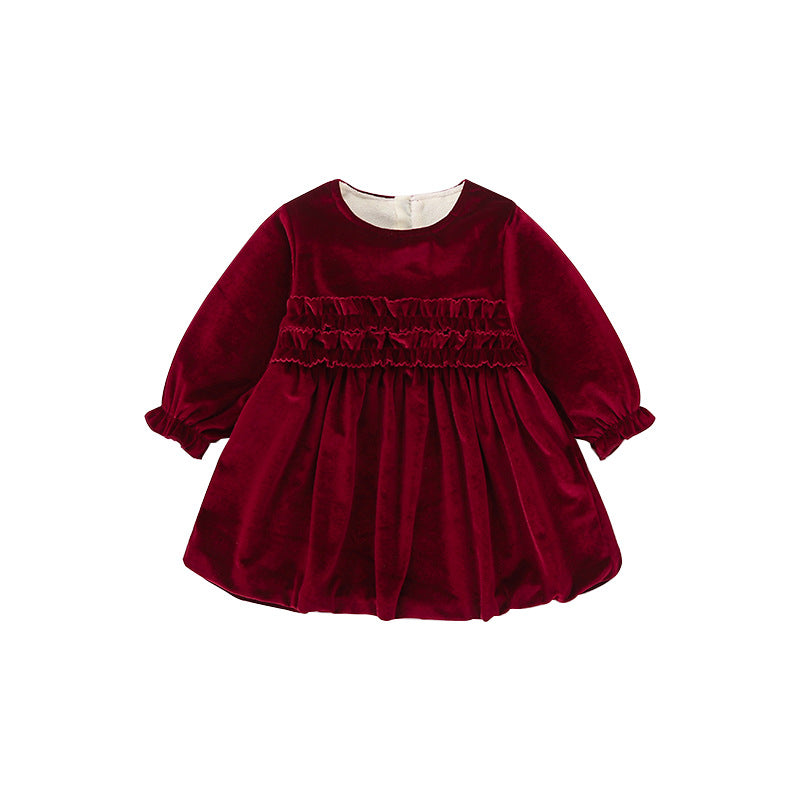 Burgundy Velvet Girls Dress – Cute Winter Party Outfit for Toddlers & Kids