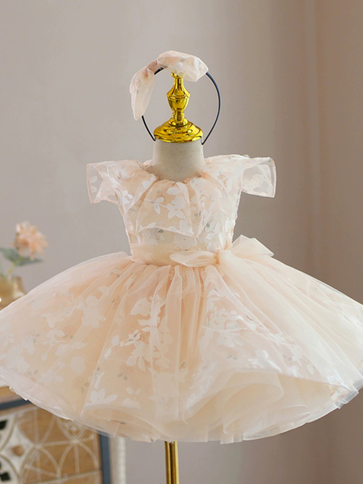 Champagne Puffy Flower Girl Dress – Princess Tulle Ball Gown for Parties & Weddings