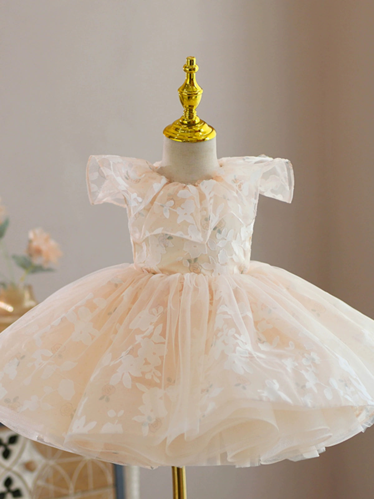 Champagne Puffy Flower Girl Dress – Princess Tulle Ball Gown for Parties & Weddings