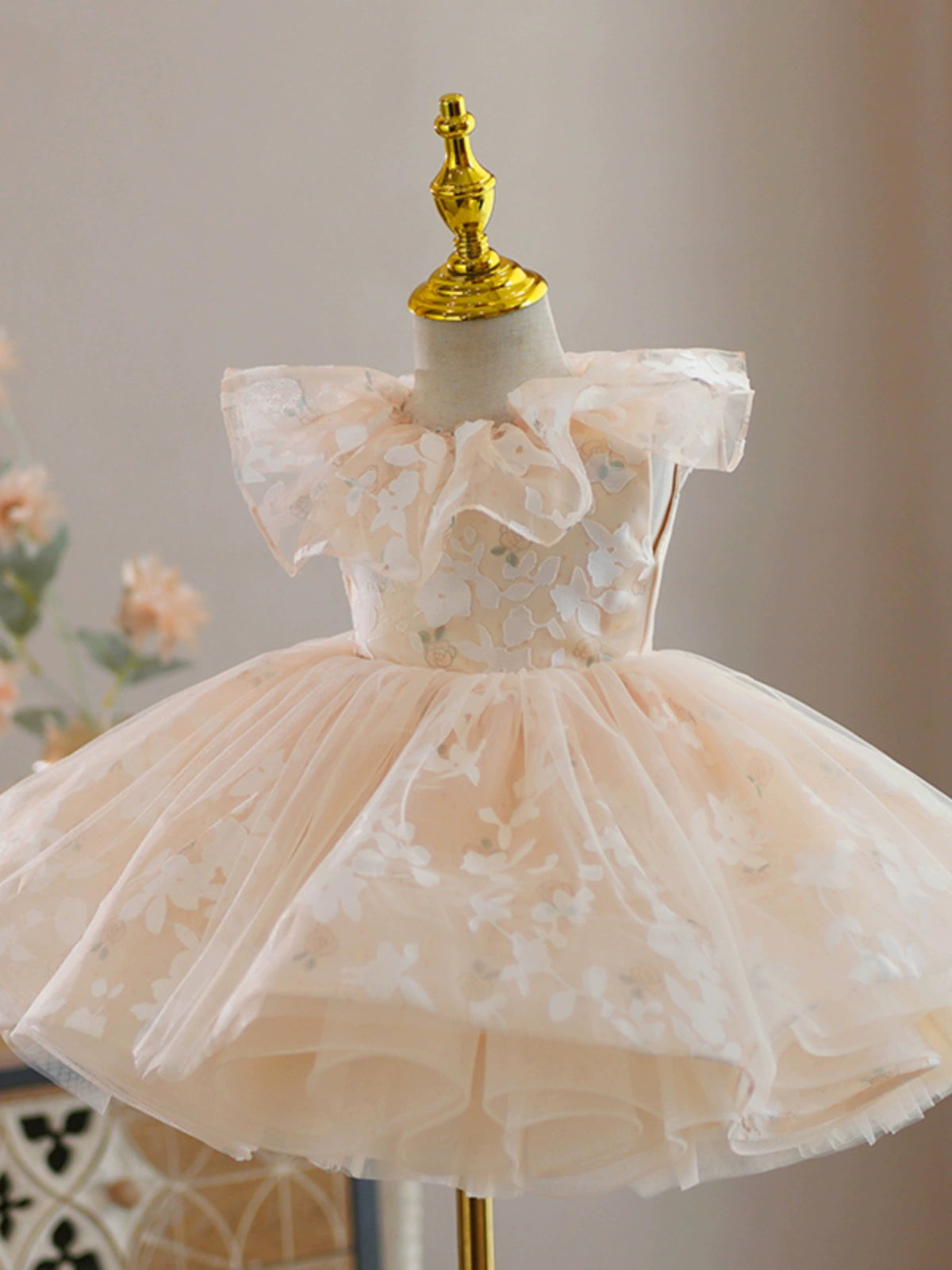 Champagne Puffy Flower Girl Dress – Princess Tulle Ball Gown for Parties & Weddings