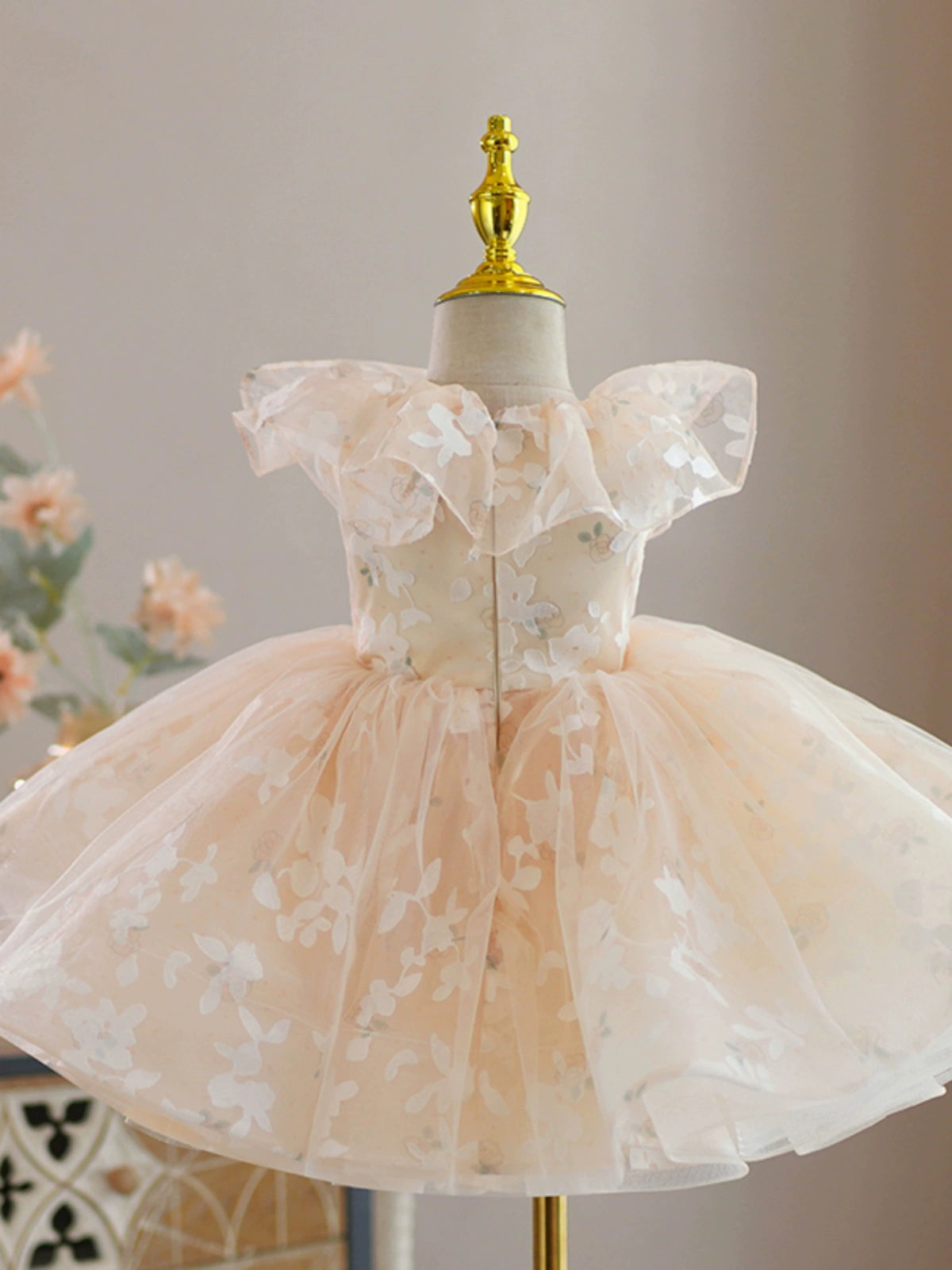 Champagne Puffy Flower Girl Dress – Princess Tulle Ball Gown for Parties & Weddings