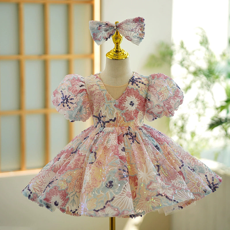 Colorful Sequin Flower Girl Ball Gown for Parties, Weddings & Events