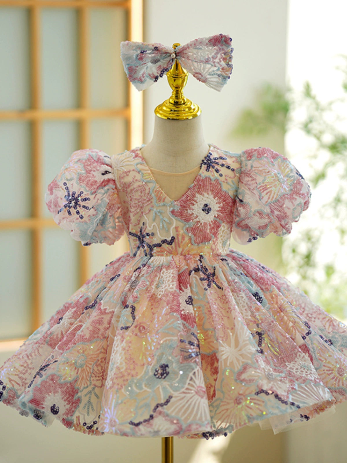 Colorful Sequin Flower Girl Ball Gown for Parties, Weddings & Events