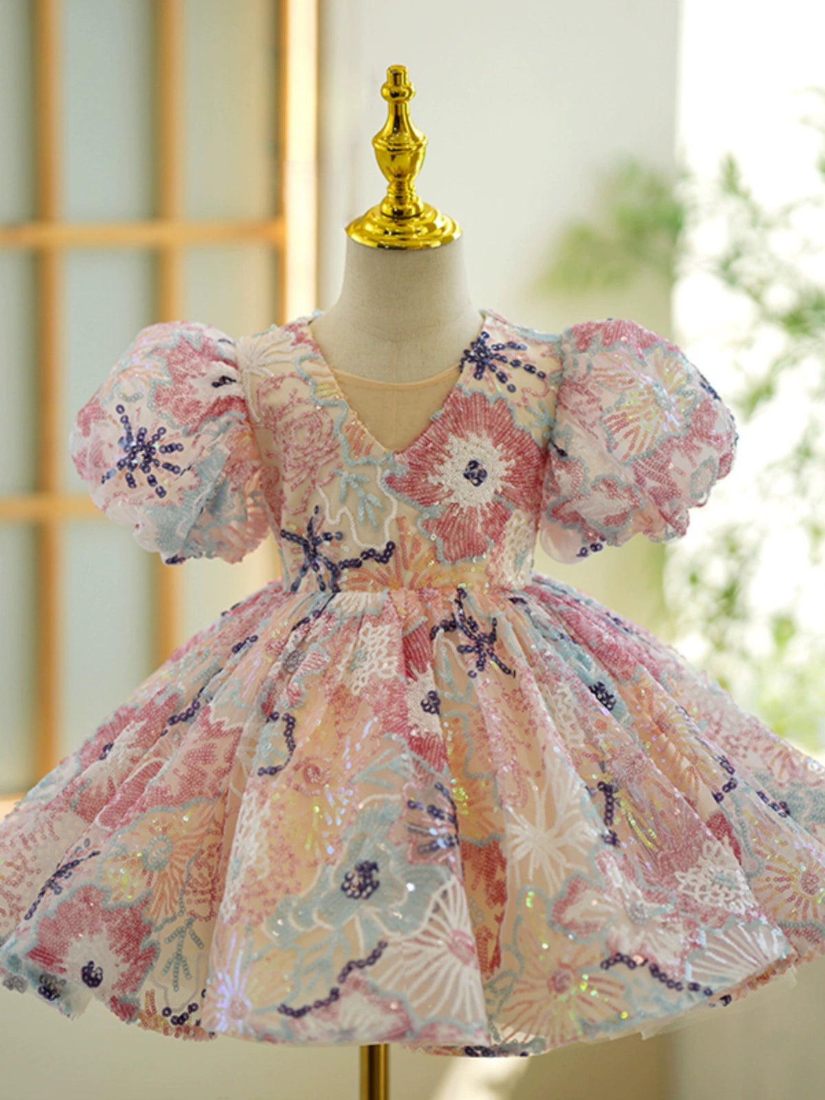 Colorful Sequin Flower Girl Ball Gown for Parties, Weddings & Events