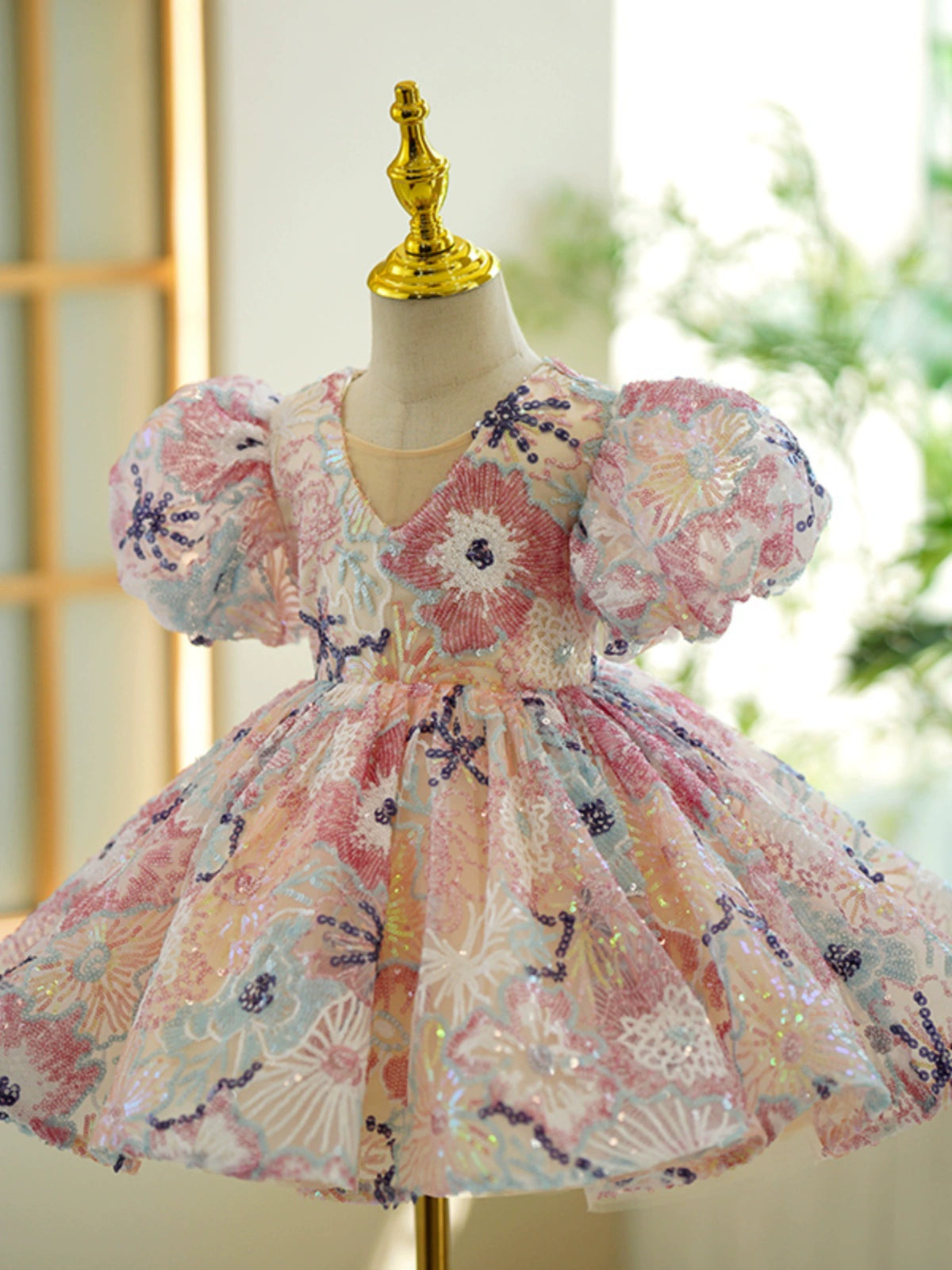 Colorful Sequin Flower Girl Ball Gown for Parties, Weddings & Events