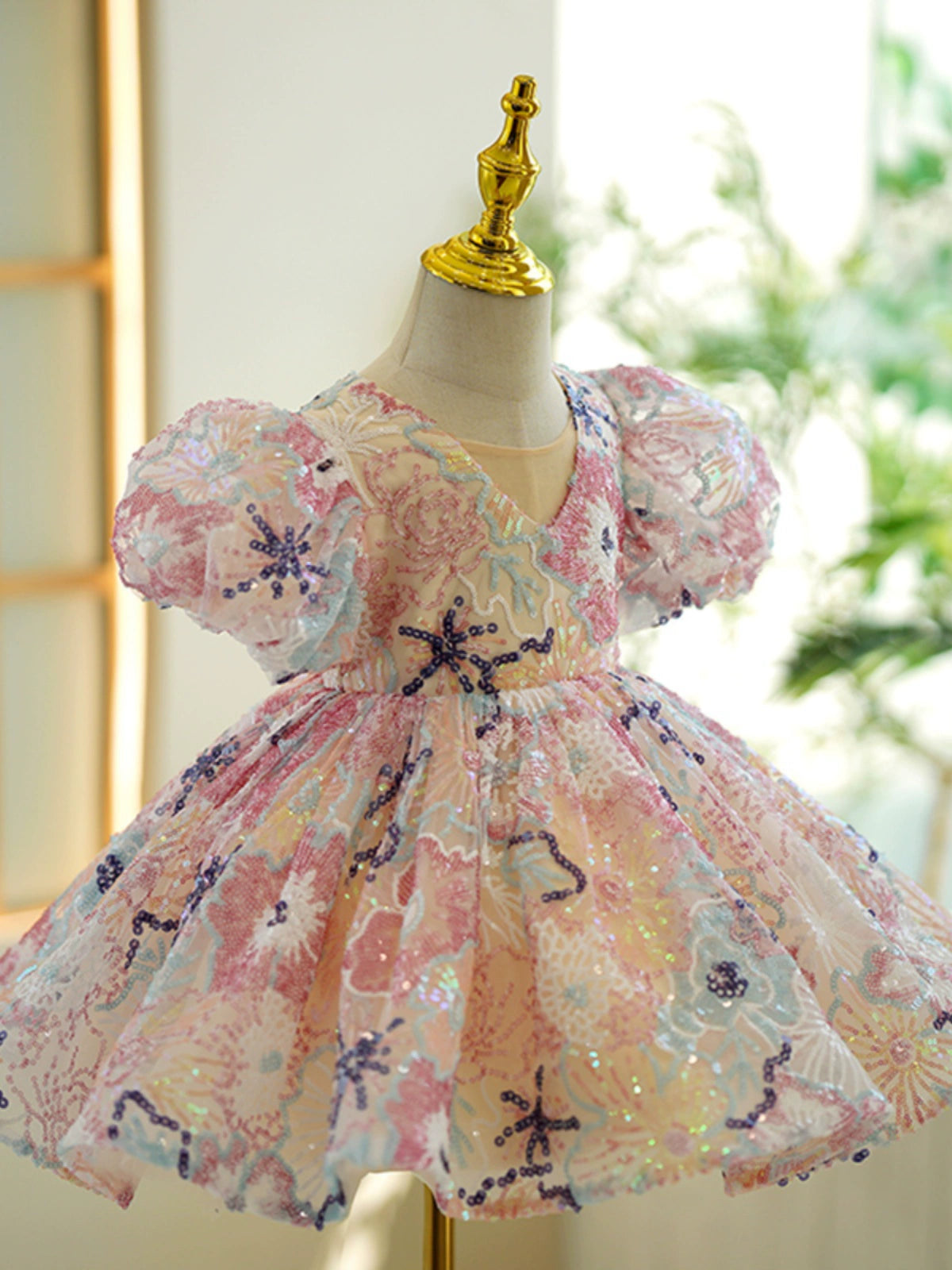 Colorful Sequin Flower Girl Ball Gown for Parties, Weddings & Events