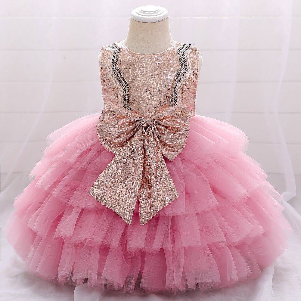 2t princess dress Cute Bow Tulle Princess Dress for Toddler Girls - Light Pink / 12-18 Months (80cm)