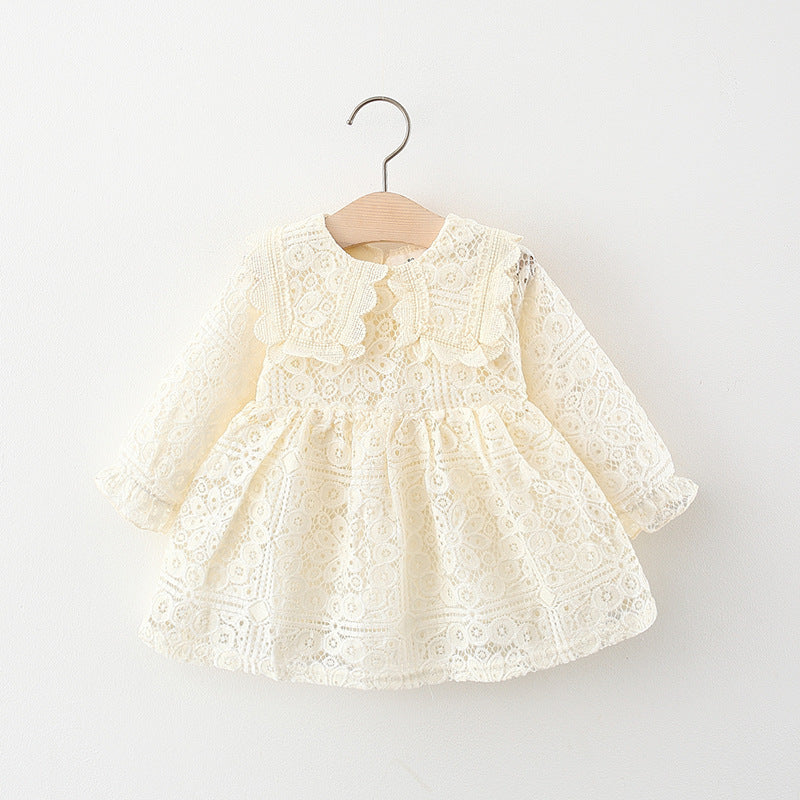 open lace back dress Cute Lace A-Line Tea Length Party Dress for Baby and Toddler Girls - Beige / 12-18 Months (80cm)
