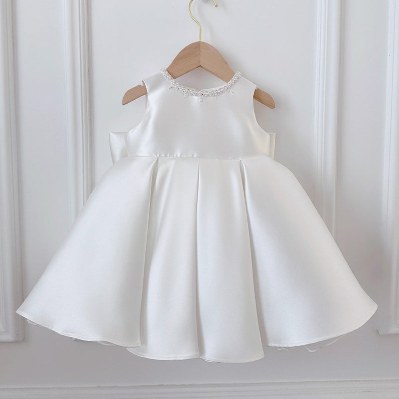 White A-Line Sequin Ruffle Dress for Girls – Flower Girl, Party & Communion Outfit