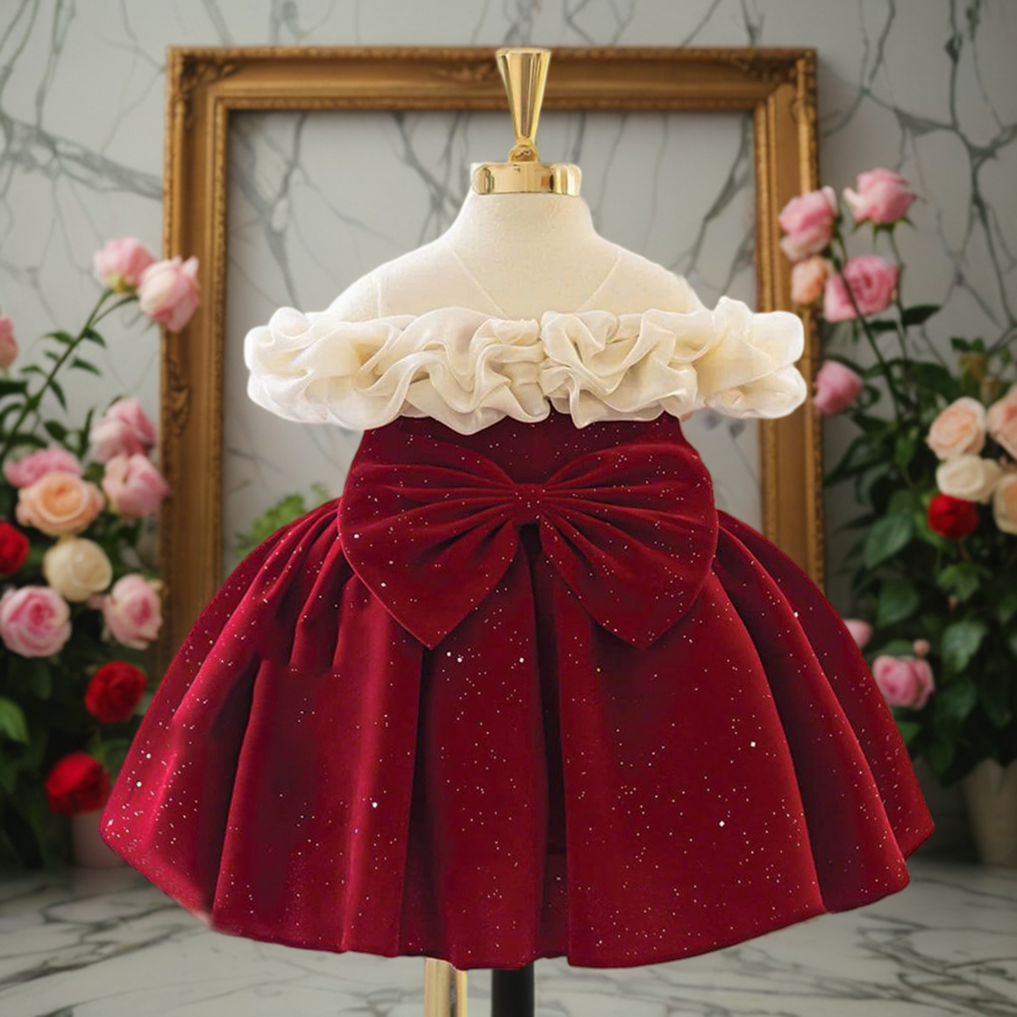 Dark Red Sequined A-Line Party Dress for Girls | Toddler & Kids Formal Wear