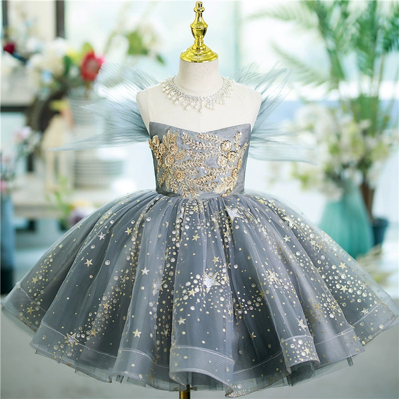 Dusty Blue Sequin Ball Gown Flower Girl Dress - Dusty Blue / 2-3 Years (100cm) Dusty Blue Sequin Ball Gown Flower Girl Dress - Dusty Blue / 2-3 Years (100cm)