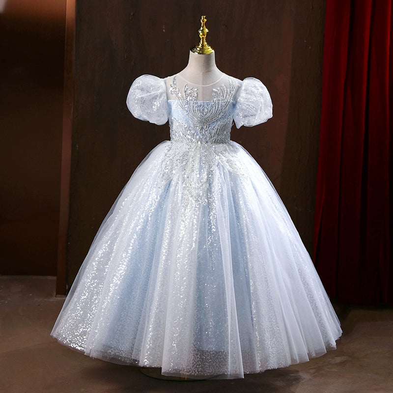Dusty Blue Sequin Ball Gown Flower Girl Dress - Dusty Blue / 3-4 Years (110cm) - Fleur Kids Dusty Blue Sequin Ball Gown Flower Girl Dress - Dusty Blue / 3-4 Years (110cm) - Fleur Kids