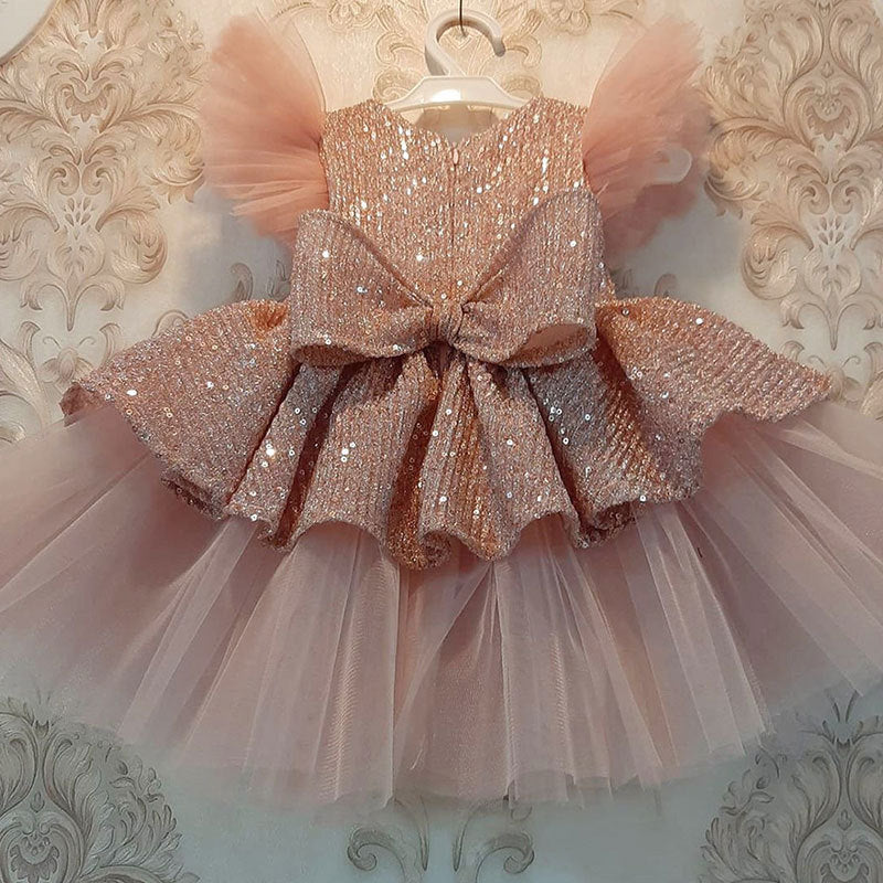 Girls Dusty Rose Sequin Princess Dress – Flower Girl & Party Wear