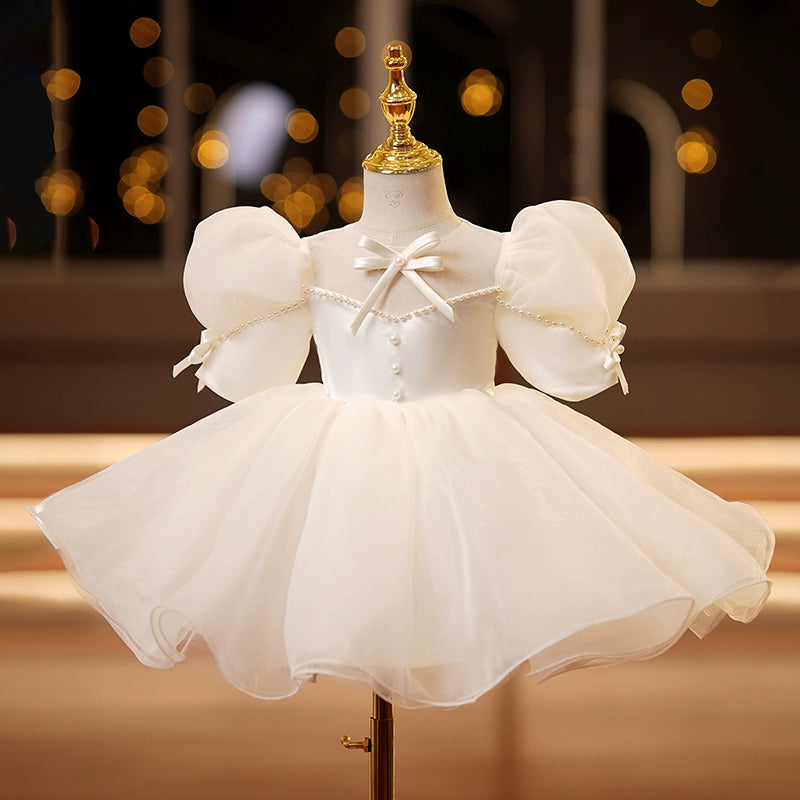 Ivory Princess Ball Gown Flower Girl Dress with Sequins & Bowknot – Kids Formal Party Dress