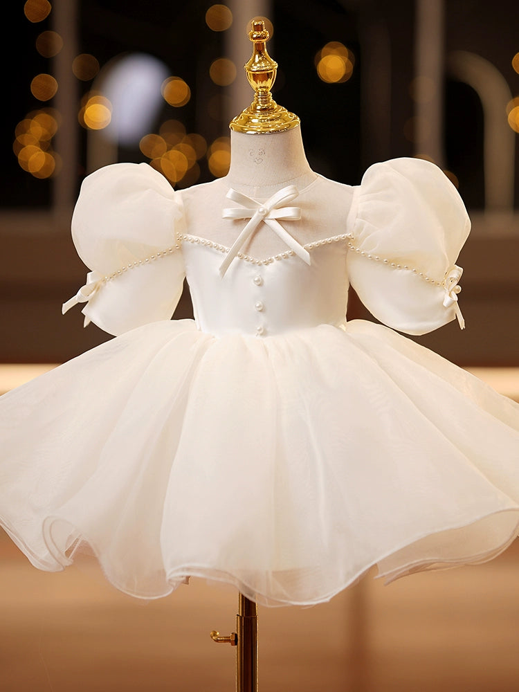 Ivory Princess Ball Gown Flower Girl Dress with Sequins & Bowknot – Kids Formal Party Dress