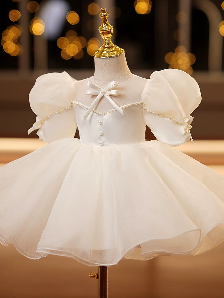 Ivory Princess Ball Gown Flower Girl Dress with Sequins & Bowknot – Kids Formal Party Dress