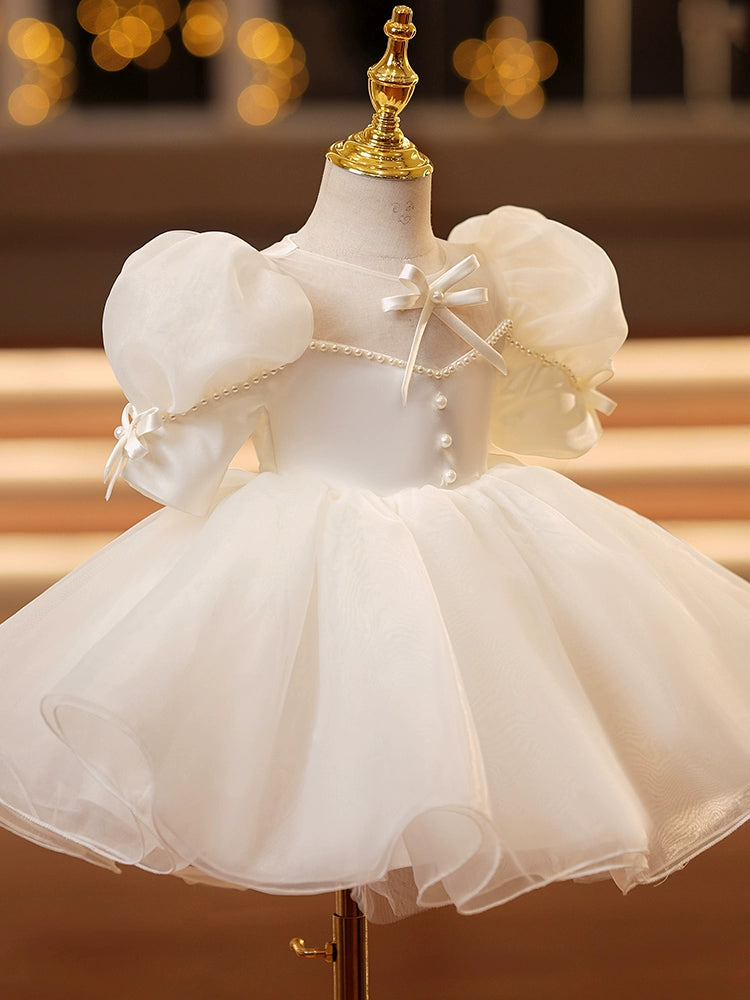 Ivory Princess Ball Gown Flower Girl Dress with Sequins & Bowknot – Kids Formal Party Dress