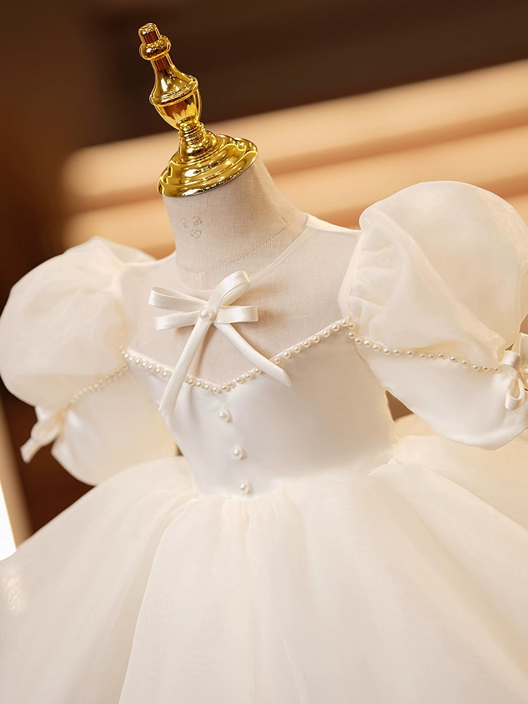 Ivory Princess Ball Gown Flower Girl Dress with Sequins & Bowknot – Kids Formal Party Dress