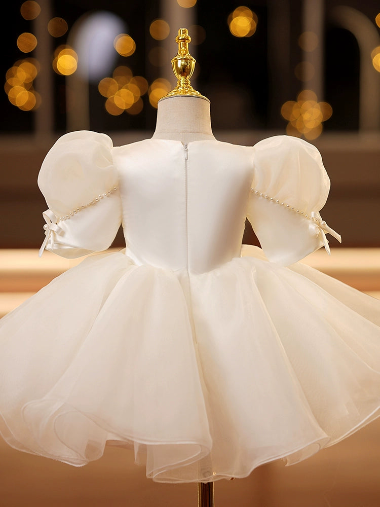 Ivory Princess Ball Gown Flower Girl Dress with Sequins & Bowknot – Kids Formal Party Dress