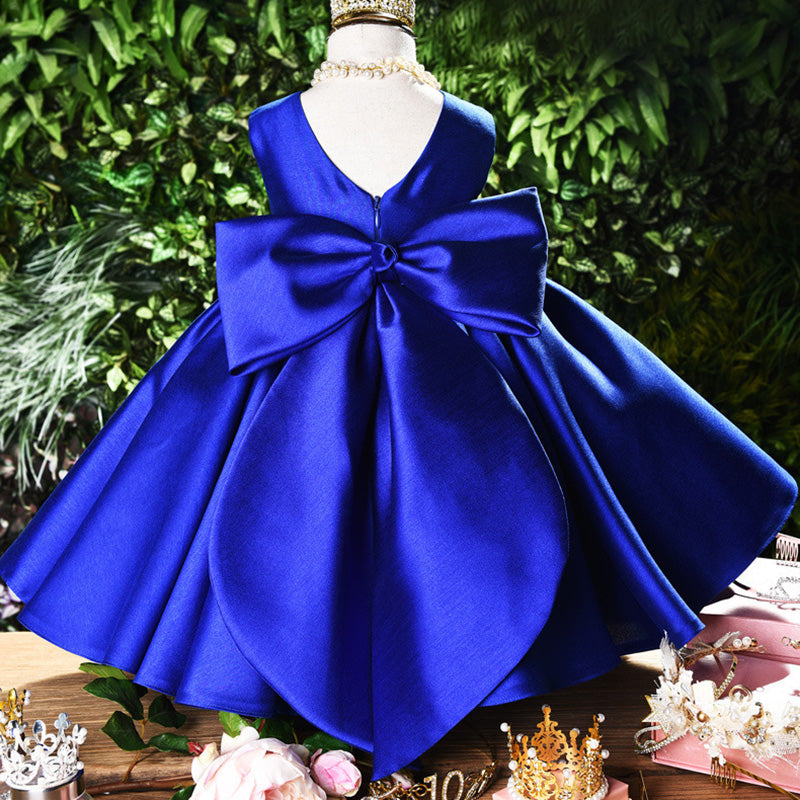 Kids A-Line Ruffle Dress with Bowknot – Elegant Tea Length Party Dress