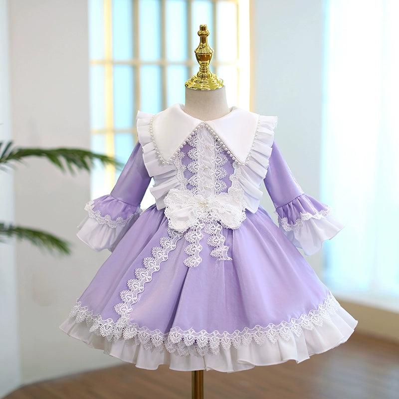 Lavender Princess Collared Puffy Flower Girl Dress - Lavender / 12-18 Months (80cm) Lavender Princess Collared Puffy Flower Girl Dress - Lavender / 12-18 Months (80cm)