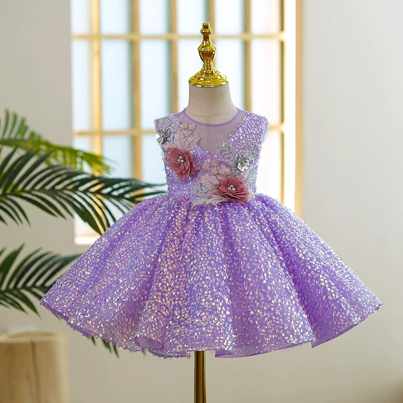 Lavender Puffy Sequin Flower Girl Dress – Cute Ball Gown for Parties & Weddings – FleurKids