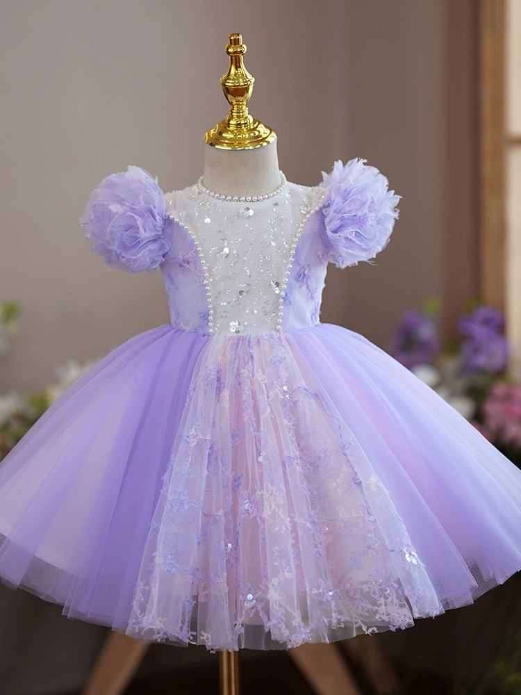 Lavender Tulle Flower Girl Dress – Puffy Ball Gown for Weddings & Parties