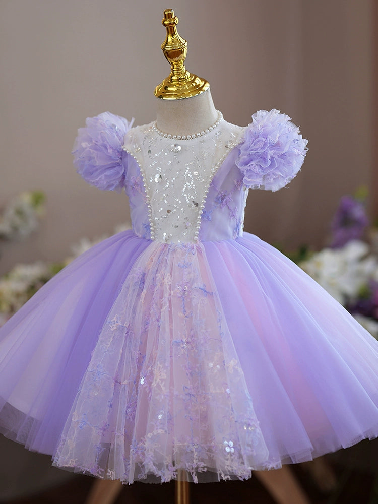 Lavender Tulle Flower Girl Dress – Puffy Ball Gown for Weddings & Parties