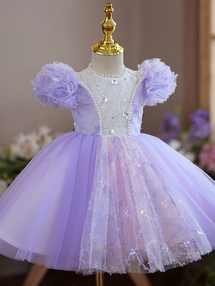 Lavender Tulle Flower Girl Dress – Puffy Ball Gown for Weddings & Parties