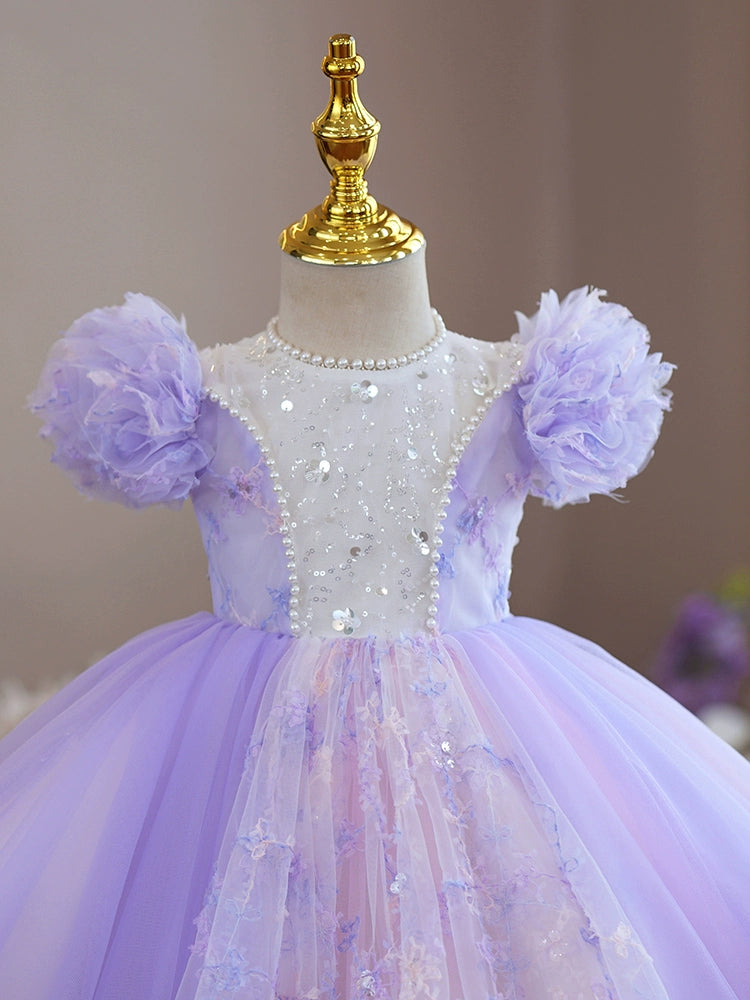 Lavender Tulle Flower Girl Dress – Puffy Ball Gown for Weddings & Parties