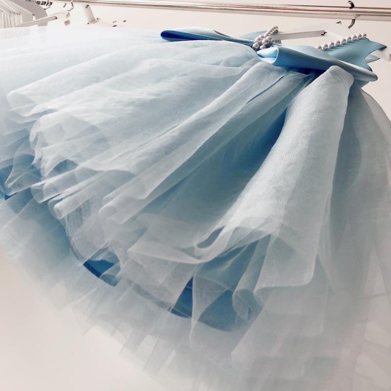 A-Line Light Blue Princess Dress for Girls – Bow & Sequins Party Wear