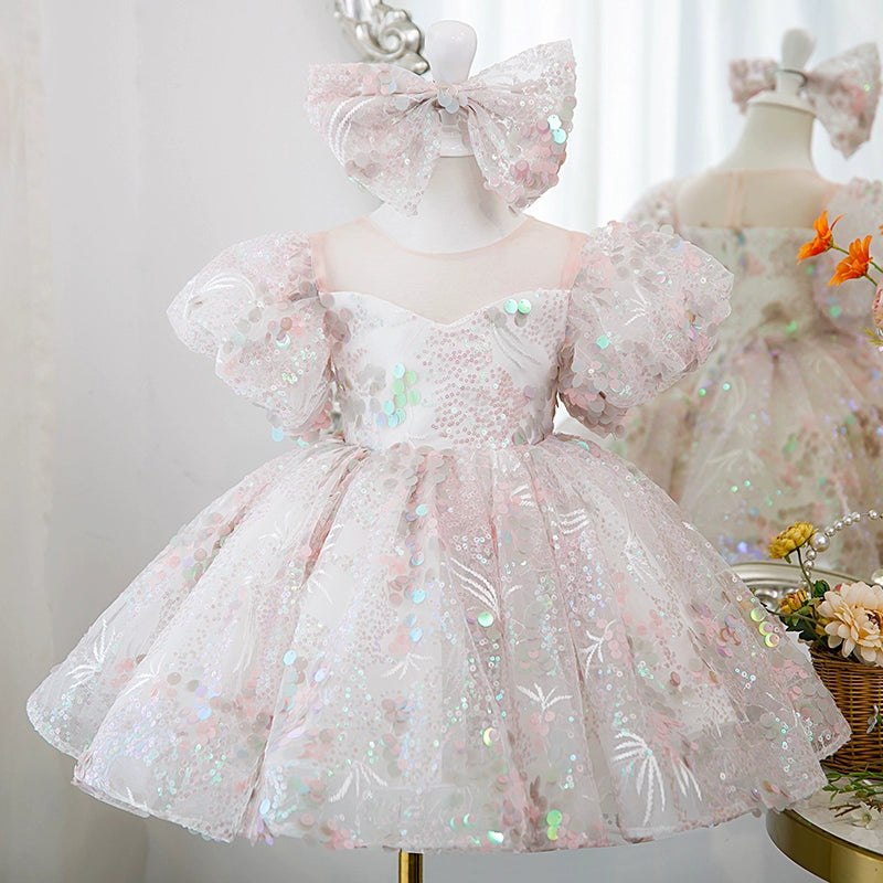 Light Pink Ball Gown Flower Girl Dress with Sequins and Bowknot - Light Pink / 7-8 Years (140cm) - Fleur Kids Light Pink Ball Gown Flower Girl Dress with Sequins and Bowknot - Light Pink / 7-8 Years (140cm) - Fleur Kids
