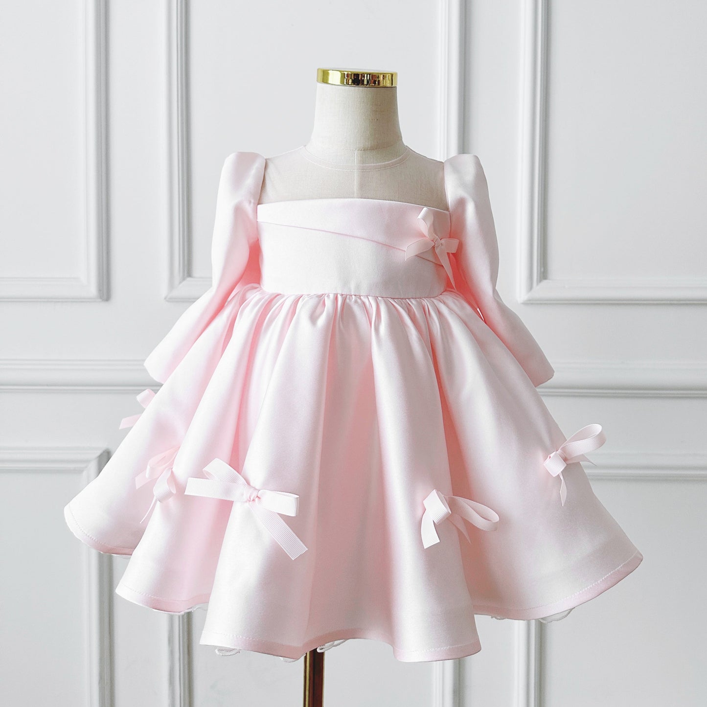 Light Pink A-Line Bow & Ruffle Flower Girl Dress for Kids – Tea Length Party Dress
