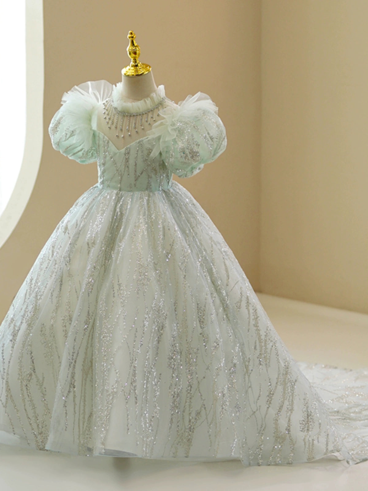 Mint Green Princess Sequin Ball Gown for Girls – Sweetheart Illusion Neckline Formal Dress