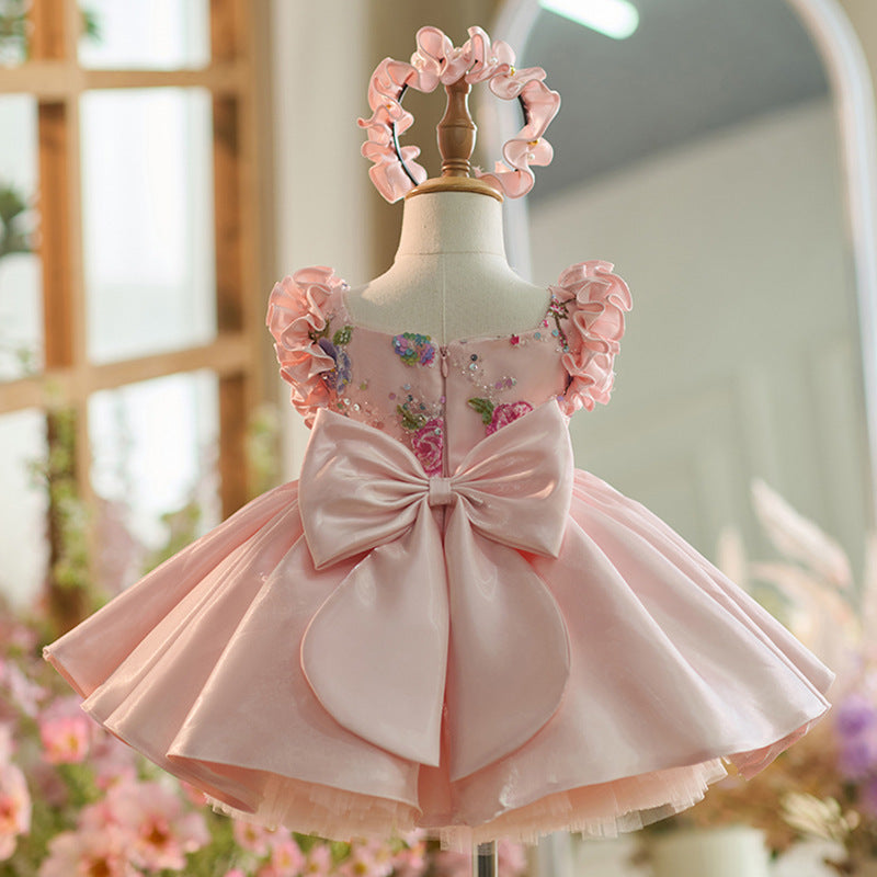 Pink Sequin Embroidered Flower Girl Party Dress – Cute A-Line Princess Dress for Kids