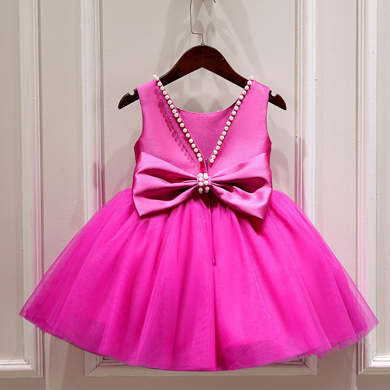 Pink Puffy Princess Dress for Girls with Bow – Formal A-Line Birthday & Party Gown