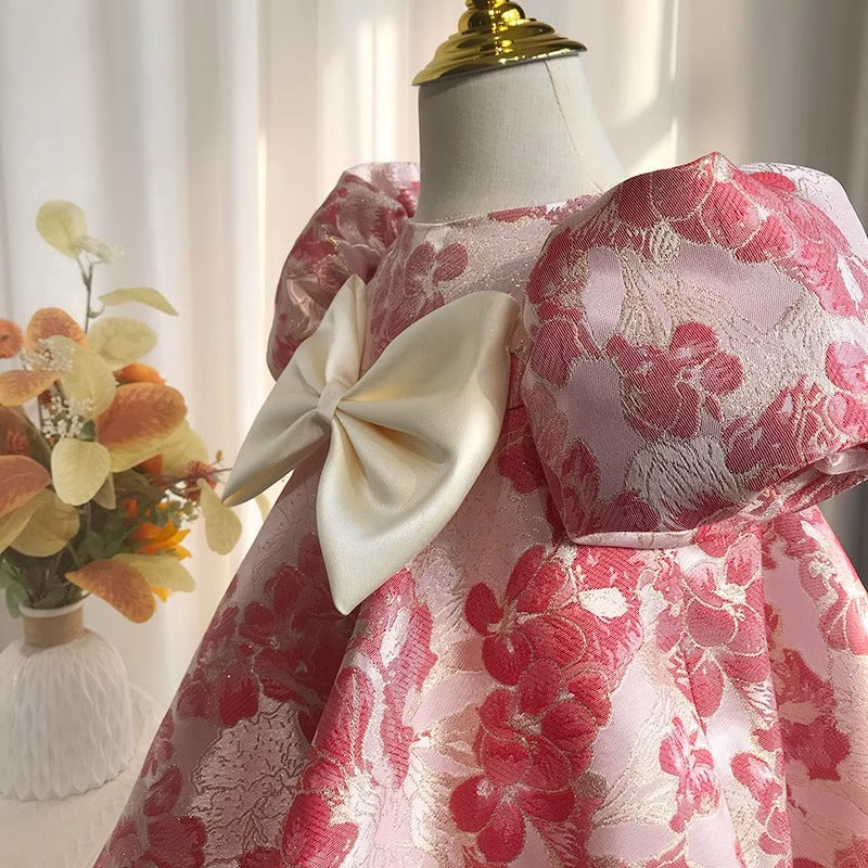 Pink Embroidered Bowknot A-Line Dress for Girls – Party & Event Wear