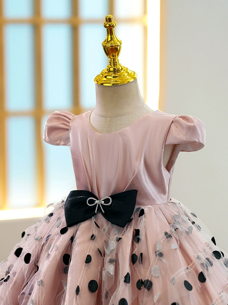 Puffy Pink Organza Ball Gown Flower Girl Dress with Bow for Special Occasions
