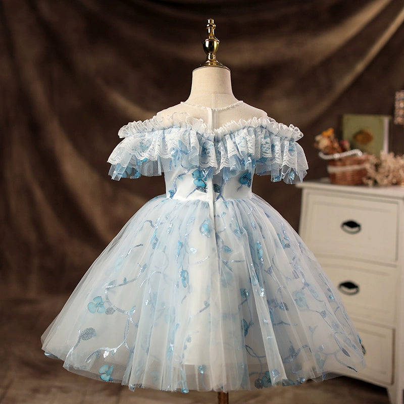 Princess Blue Tulle Ball Gown Flower Girl Dress for Parties & Weddings
