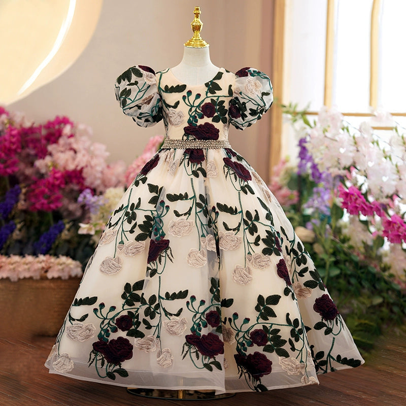 Floral Organza Ball Gown for Girls – Princess Style Maxi Flower Girl Dress