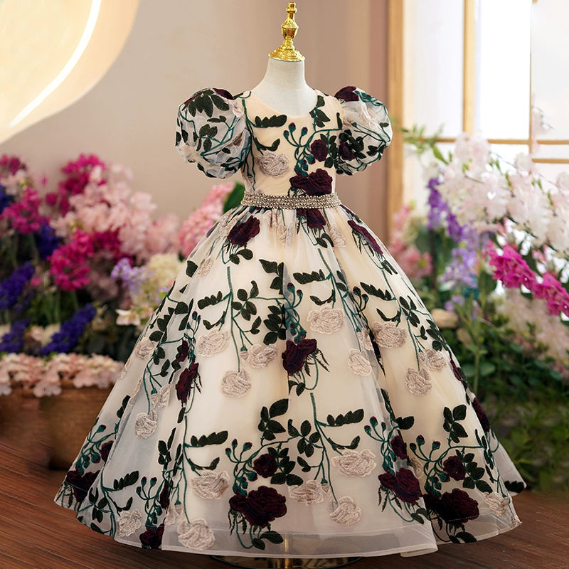 Floral Organza Ball Gown for Girls – Princess Style Maxi Flower Girl Dress