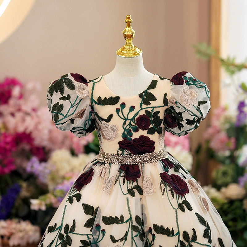 Floral Organza Ball Gown for Girls – Princess Style Maxi Flower Girl Dress