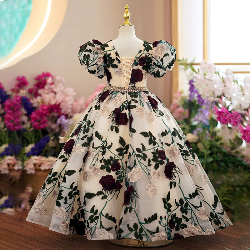 Floral Organza Ball Gown for Girls – Princess Style Maxi Flower Girl Dress