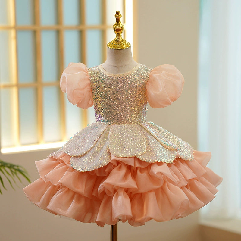 Dusty Rose Sequin Princess Flower Girl Dress Puffy Ball Gown for Parties & Weddings FleurKids Dusty Rose Sequin Princess Flower Girl Dress Puffy Ball Gown for Parties & Weddings FleurKids