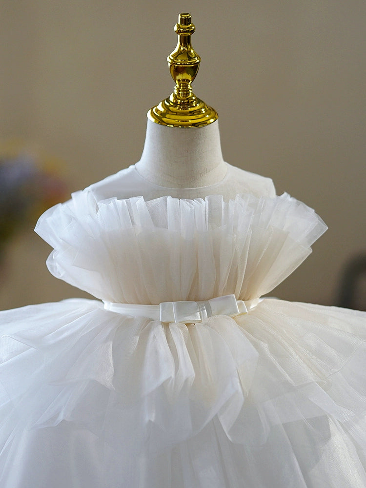 Princess Puffy Off-Shoulder White Tulle Flower Girl Dress | Ball Gown for Weddings & Parties