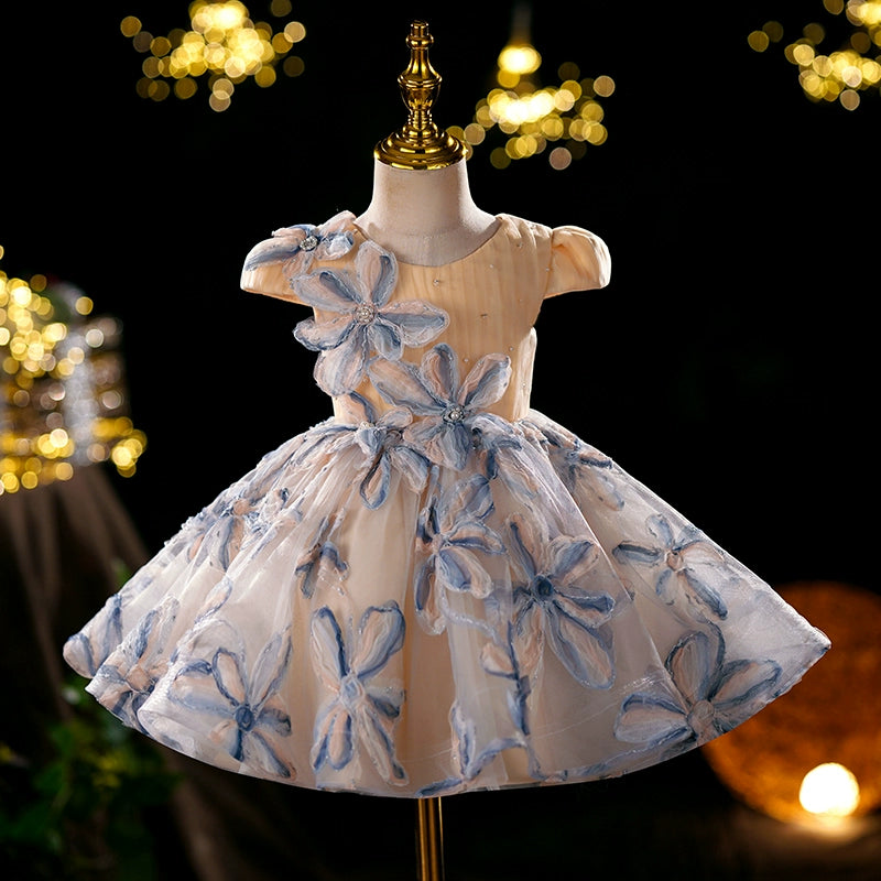Champagne Princess Tulle Flower Girl Dress - Puffy Ball Gown for Parties & Weddings